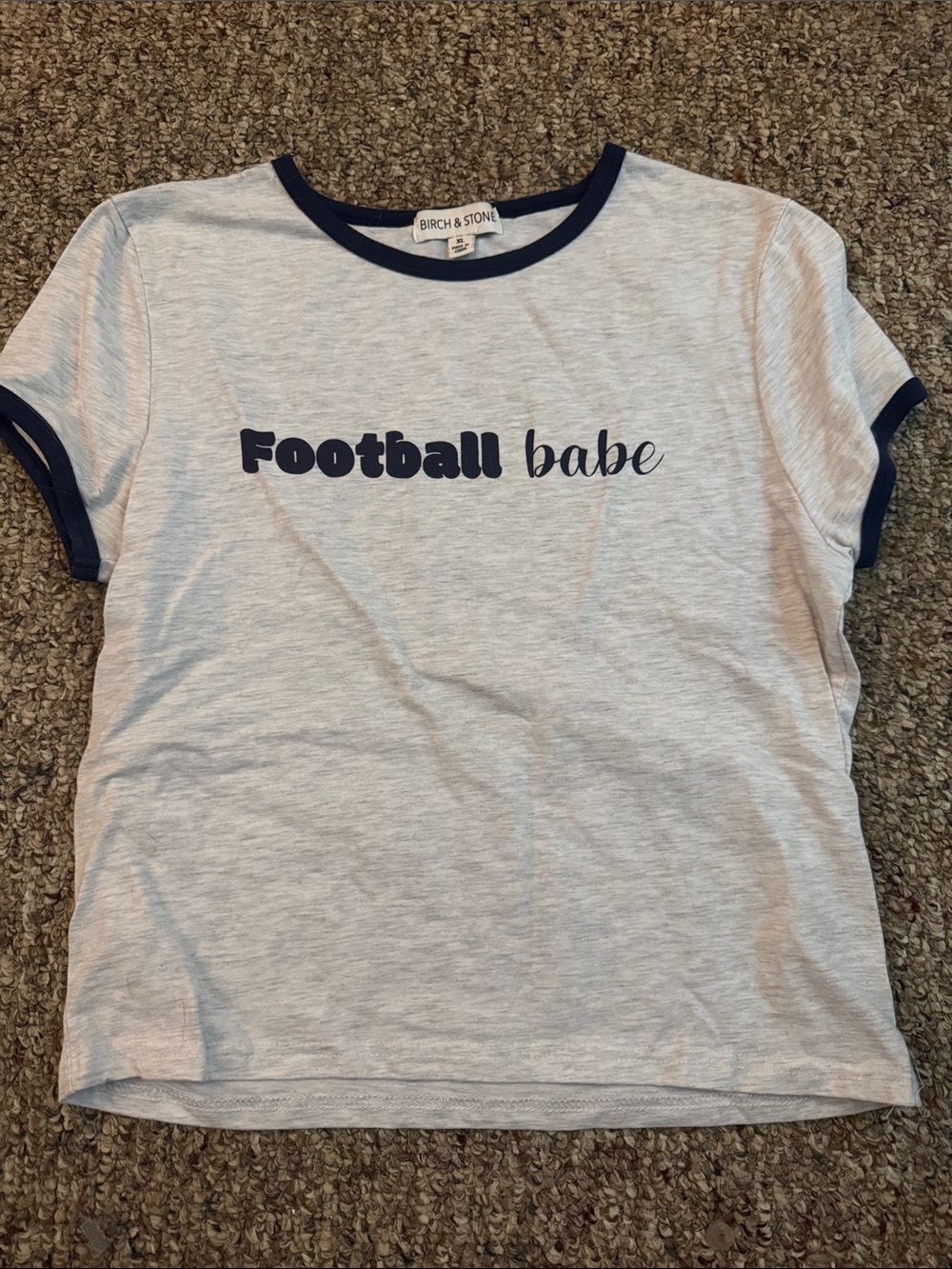 Birch & Stone 'Football Babe' Short Sleeve Ringer Tee in Light Gray/Navy